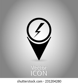 Map pointer with lightning icon. Flat design style. Made in vector