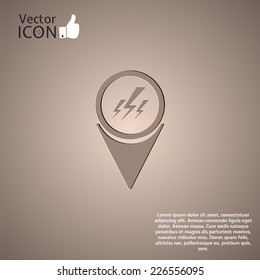 Map pointer with lightning icon. Made in vector