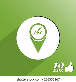 Map pointer with lightning icon. Made in vector