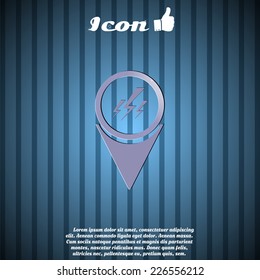 Map pointer with lightning icon. Made in vector