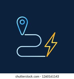 Map pointer and lightning vector outline colorful icon or sign on dark background