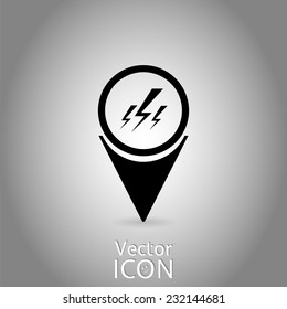 Map pointer with lightnings icon. Flat design style. Made in vector