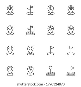 Map pointer line icons set, outline vector symbol collection, location pin linear style pictogram pack. Signs logo illustration. Set includes icons as gps navigation marker, direction place, bookmark