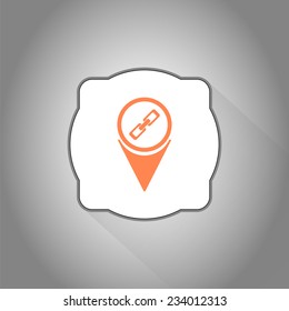 Map pointer with link icon. Sign of the chain. Flat design style. Made in vector illustration