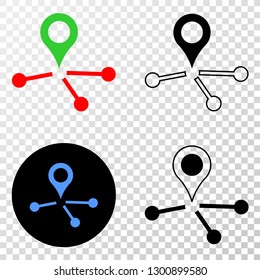 Map pointer links EPS vector pictograph with contour, black and colored versions. Illustration style is flat iconic symbol on chess transparent background.