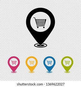 Map Pointer, Location Finder, Shopping Icon - Vector Illustration Isolated On Transparent Background