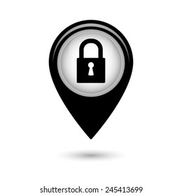 Map pointer with lock icon