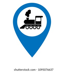 Map pointer with locomotive icon. Index of rail traffic.Vector illustration.train station here