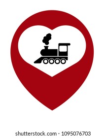 Map pointer with locomotive icon. Index of rail traffic.Vector illustration.train station here