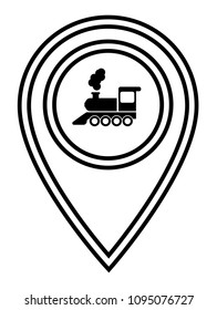 Map pointer with locomotive icon. Index of rail traffic.Vector illustration.train station here