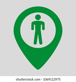 Map pointer with man icon on grey background. Vector illustration