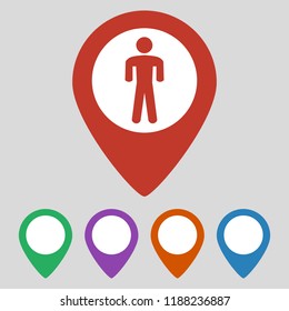 Map pointer with man icon on grey background. Vector illustration