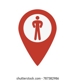 Map pointer with man icon on white background. Vector illustration