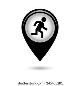 Map pointer with man running icon