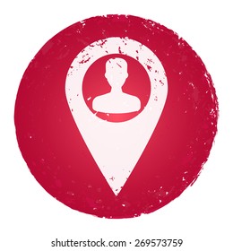 Map pointer with Man silhouette. Grunge style stamp.