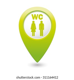 Map pointer with man and woman icon. Toilet, washroom, restroom, lavatory or WC sign. Vector illustration