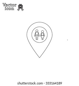 Map pointer with man and woman icon.