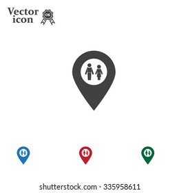 Map pointer with man and woman icon.