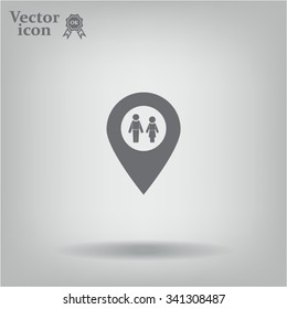 Map pointer with man and woman icon.