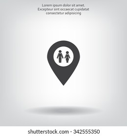 Map pointer with man and woman icon.