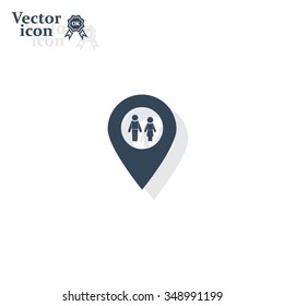 Map pointer with man and woman icon.