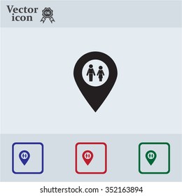 Map pointer with man and woman icon.