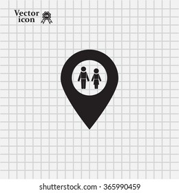 Map pointer with man and woman icon.