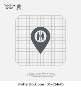 Map pointer with man and woman icon.