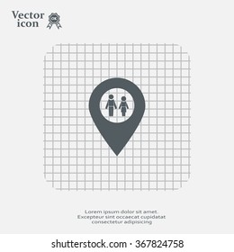 Map pointer with man and woman icon.