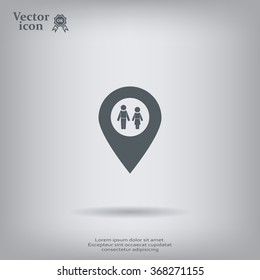 Map pointer with man and woman icon.