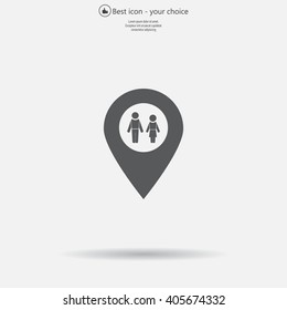 Map pointer with man and woman icon.