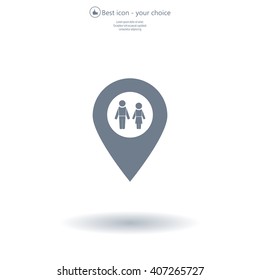 Map pointer with man and woman icon.