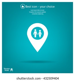 Map pointer with man and woman icon.