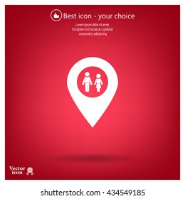 Map pointer with man and woman icon.