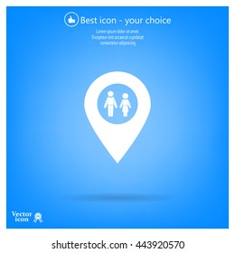Map pointer with man and woman icon.