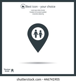 Map pointer with man and woman icon.