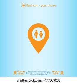 Map pointer with man and woman icon.