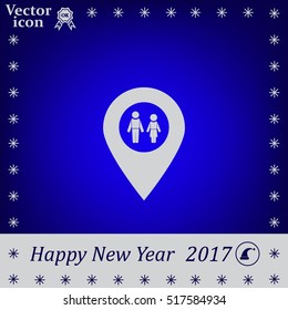 Map pointer with man and woman icon.