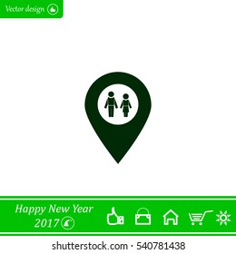 Map pointer with man and woman icon.