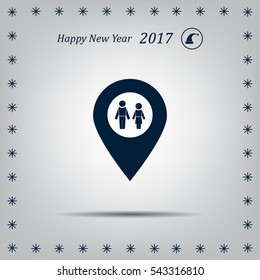 Map pointer with man and woman icon.