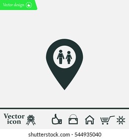 Map pointer with man and woman icon.