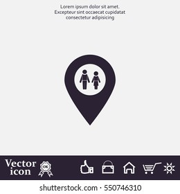 Map pointer with man and woman icon.