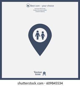 Map pointer with man and woman icon.