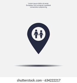 Map pointer with man and woman icon.