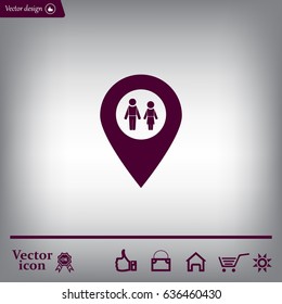 Map pointer with man and woman icon.