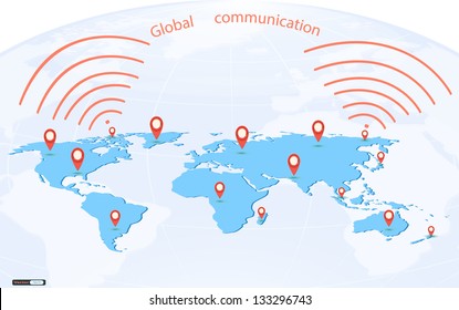 Map pointer mark on world background,Vector globe communication concept