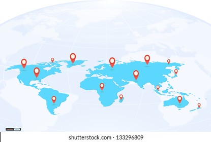 Map pointer mark on world background,Vector globe communication concept