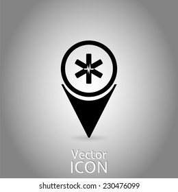 Map pointer with medical icon. Flat design style. Made in vector