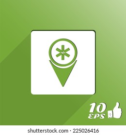 Map pointer with medical icon. Made in vector