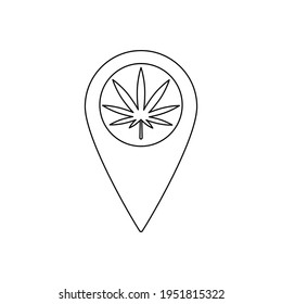 map pointer with medical marijuana or cannabis leaf icon